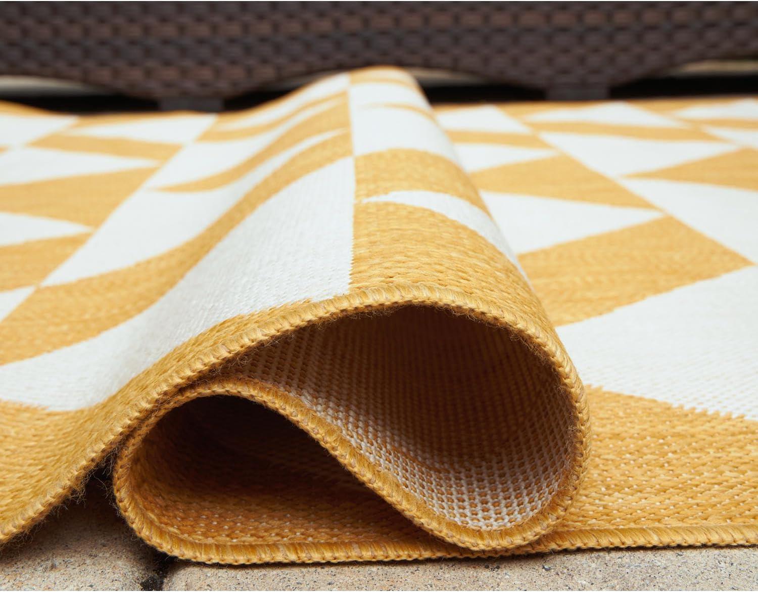 imageSignature Design by Ashley Thomley Casual IndoorOutdoor Geometric 8 x 10 Rug with Non Slip Backing Yellow amp White53 x 611 Rectangular