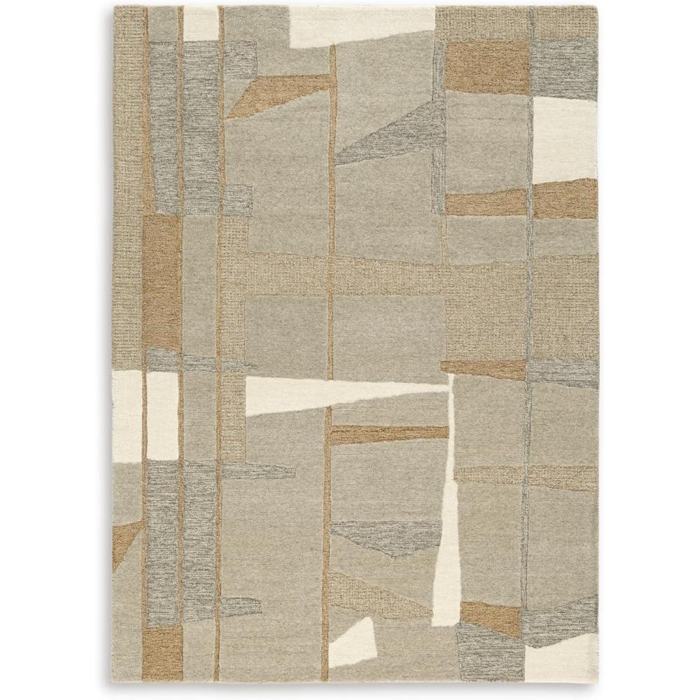 imageSignature Design by Ashley Abbotton Casual Indoor Geometric Handmade Wool and Jute 5 x 7 Rug Light Brown amp Light Gray