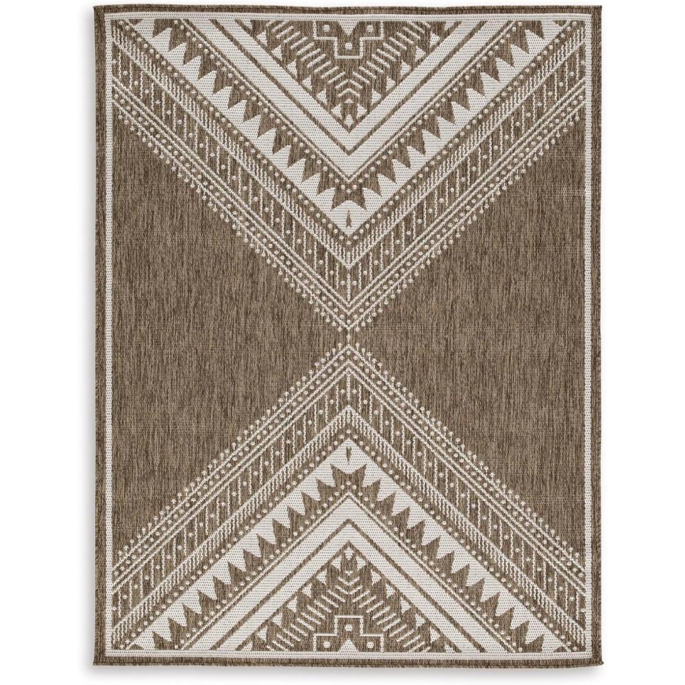 imageSignature Design by Ashley Dunsler Modern IndoorOutdoor Geometric Handmade Medium 5 x 7 Rug with NonSlip Backing Dark Brown amp Beige