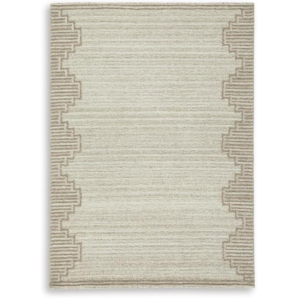 imageSignature Design by Ashley Emorymore Casual Indoor Striped Wool 5 x 7 Rug Light Brown amp Beige5 x 7 Rectangular