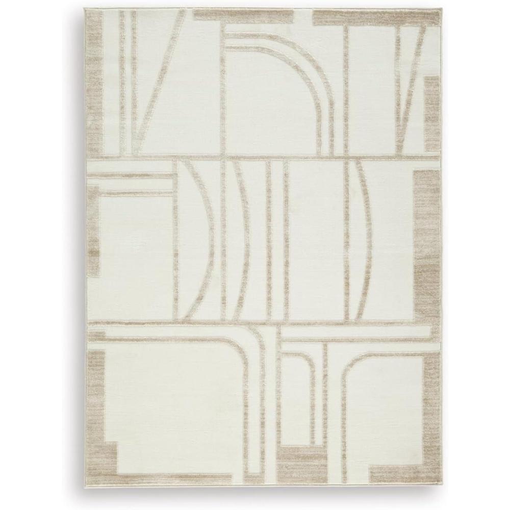 imageSignature Design by Ashley Farongrove Modern Indoor Geometric Rectangular 5 x 7 Area Rug Beige amp White
