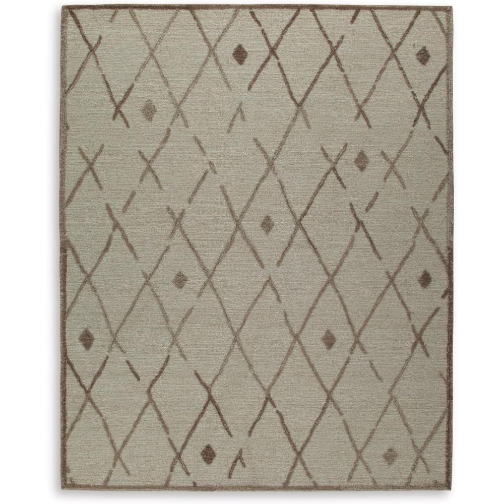 imageSignature Design by Ashley Guyford Casual Handmade Wool Indoor 8 x 10 Rug with Geometric Pattern Beige amp Light Brown