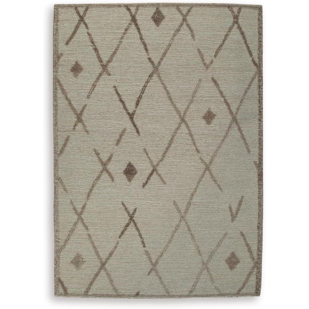 imageSignature Design by Ashley Guyford Rustic Indoor Geometric Handmade Wool 5 x 7 Rug Beige amp Dark Brown