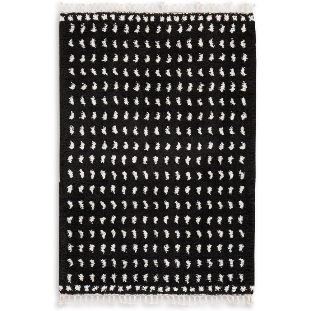 imageSignature Design by Ashley Minston Contemporary 5 x 7 Machine Woven Dot Design with Braided Tassel Edge Medium Area Rug High Pile Black amp White5 x 7