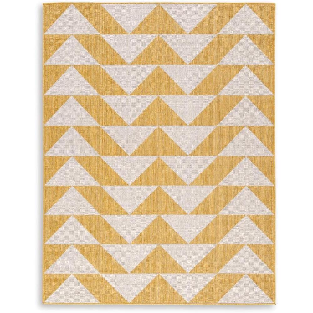 imageSignature Design by Ashley Thomley Casual IndoorOutdoor Geometric 8 x 10 Rug with Non Slip Backing Yellow amp White53 x 611 Rectangular