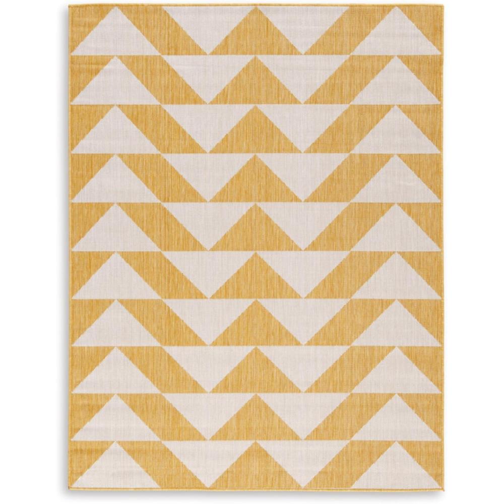 imageSignature Design by Ashley Thomley Casual IndoorOutdoor Geometric 8 x 10 Rug with Non Slip Backing Yellow amp White79 x 911 Rectangular