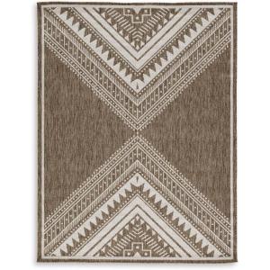 Signature Design by Ashley Dunsler Modern Indoor/Outdoor Geometric Handmade Medium 5 x 7 Rug with Non-Slip Backing, Dark Brown & Beige