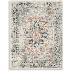 Signature Design by Ashley Jarrpage Classic Indoor/Outdoor Medallion 8 x 10 Rug with Non Slip Backing, Blue & Orange