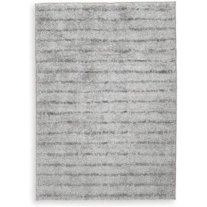 Signature Design by Ashley Laddway Casual Indoor Striped Fluffy 8 x 10 Rug, Beige & Gray(4’10” x 6’11” (Rectangular))