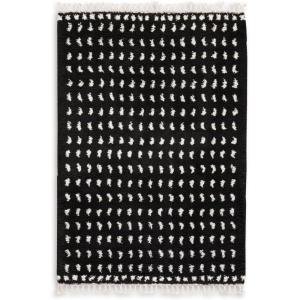 Signature Design by Ashley Minston Contemporary 5′ x 7′ Machine Woven Dot Design with Braided Tassel Edge Medium Area Rug, High Pile, Black & White(5′ x 7′)