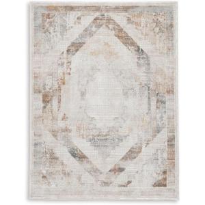 Signature Design by Ashley Varnwood Casual Stain Resistant Indoor Geometric 5 x 7 Rug, Light Brown & Light Gray(5’3″ x 6’11” (Rectangular))