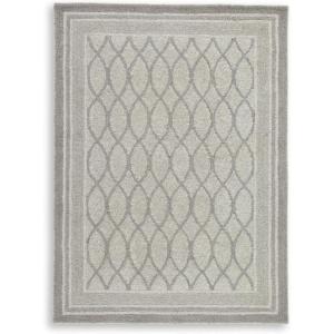 Signature Design by Ashley Wimney Classic Indoor Geometric Wool 10 x 14 Rug, Light Gray(5′ x 7′ (Rectangular))