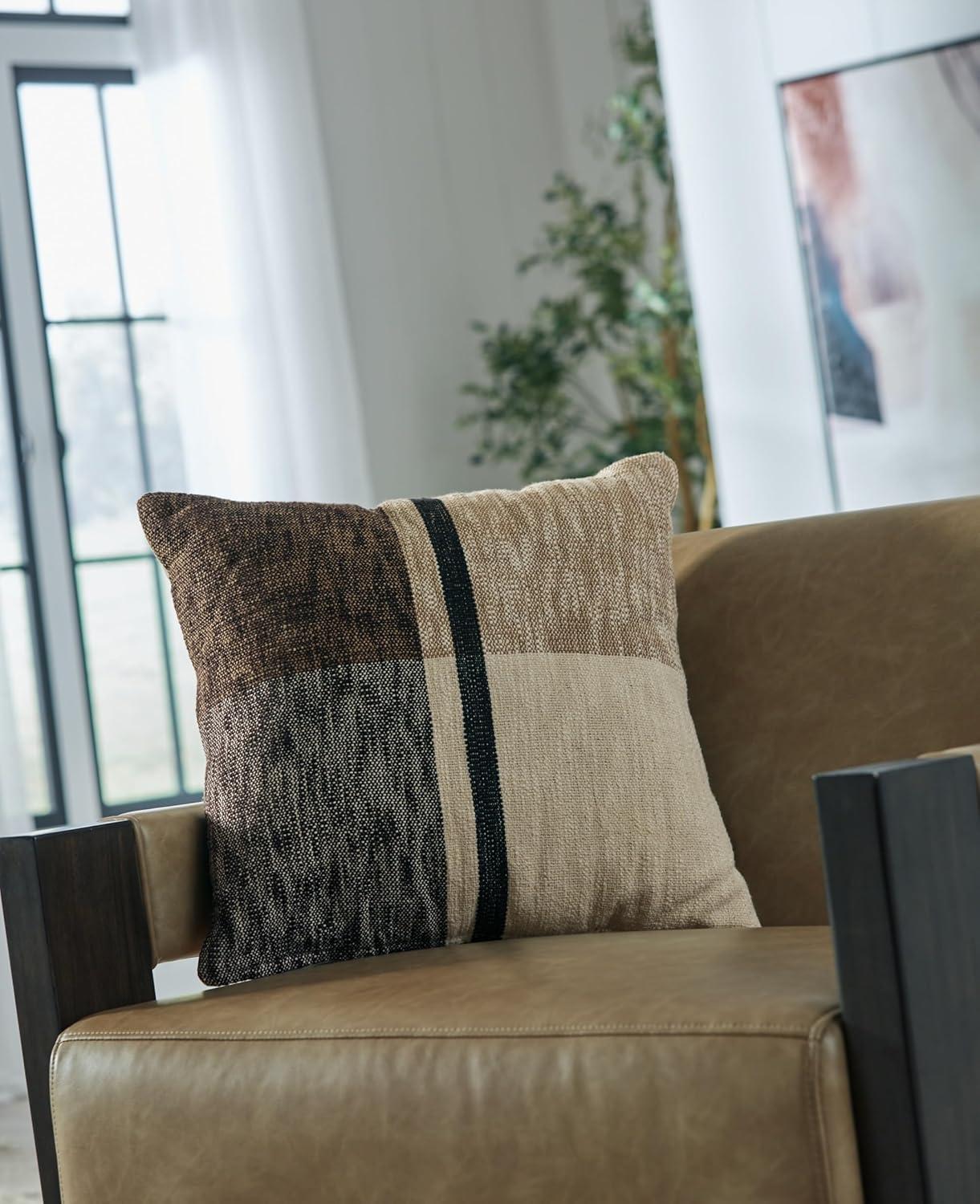 imageSignature Design by Ashley Adrielton Mid Century Indoor Plaid 20 x 20 Inches Pillow with Zipper Closure Black amp Light Brown