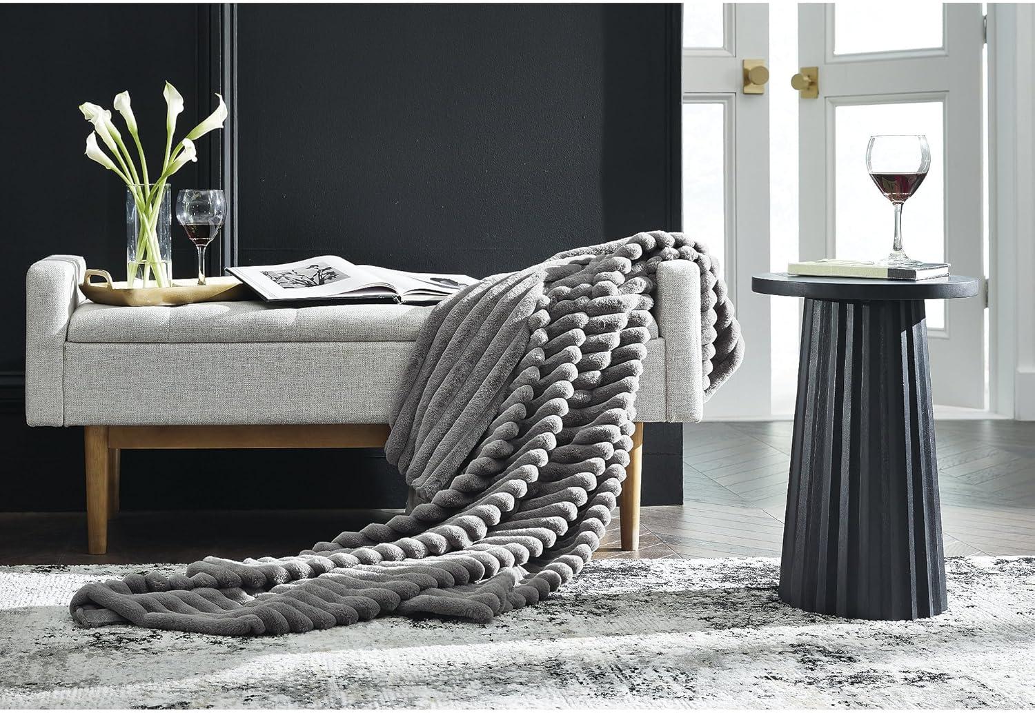 imageSignature Design by Ashley Alsonwell Contemporary Machine Washable Jacquard Faux Fur Throw with Stripe Design GrayGray