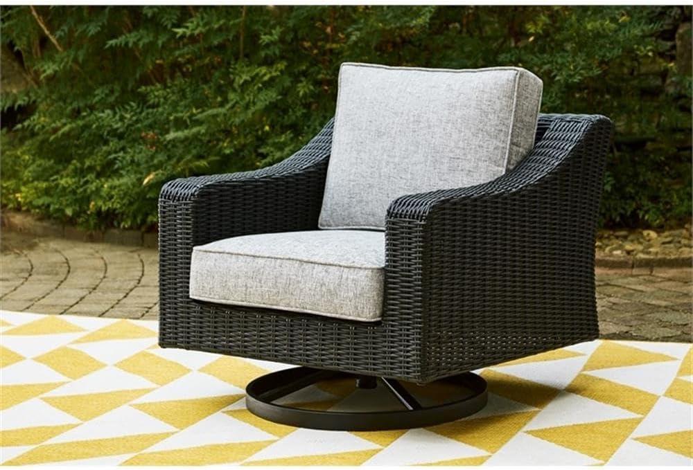 imageSignature Design by Ashley Beachcroft Black Outdoor Swivel Lounge with Cushion