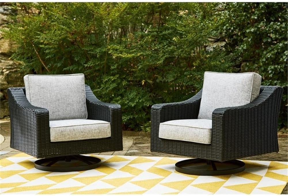 imageSignature Design by Ashley Beachcroft Black Outdoor Swivel Lounge with Cushion