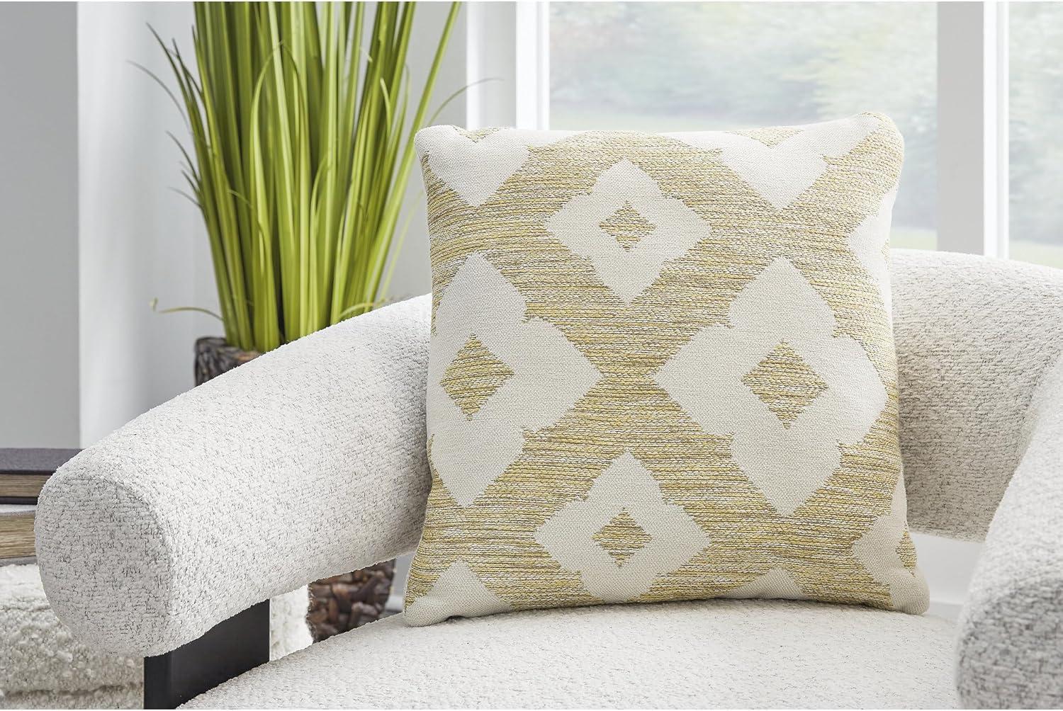 imageSignature Design by Ashley Brockner NextGen Nuvella Contemporary IndoorOutdoor UV Resistant Geometric 18 x 18 Inches Pillow with Removable Cover and Zipper Closure Yellow amp Beige