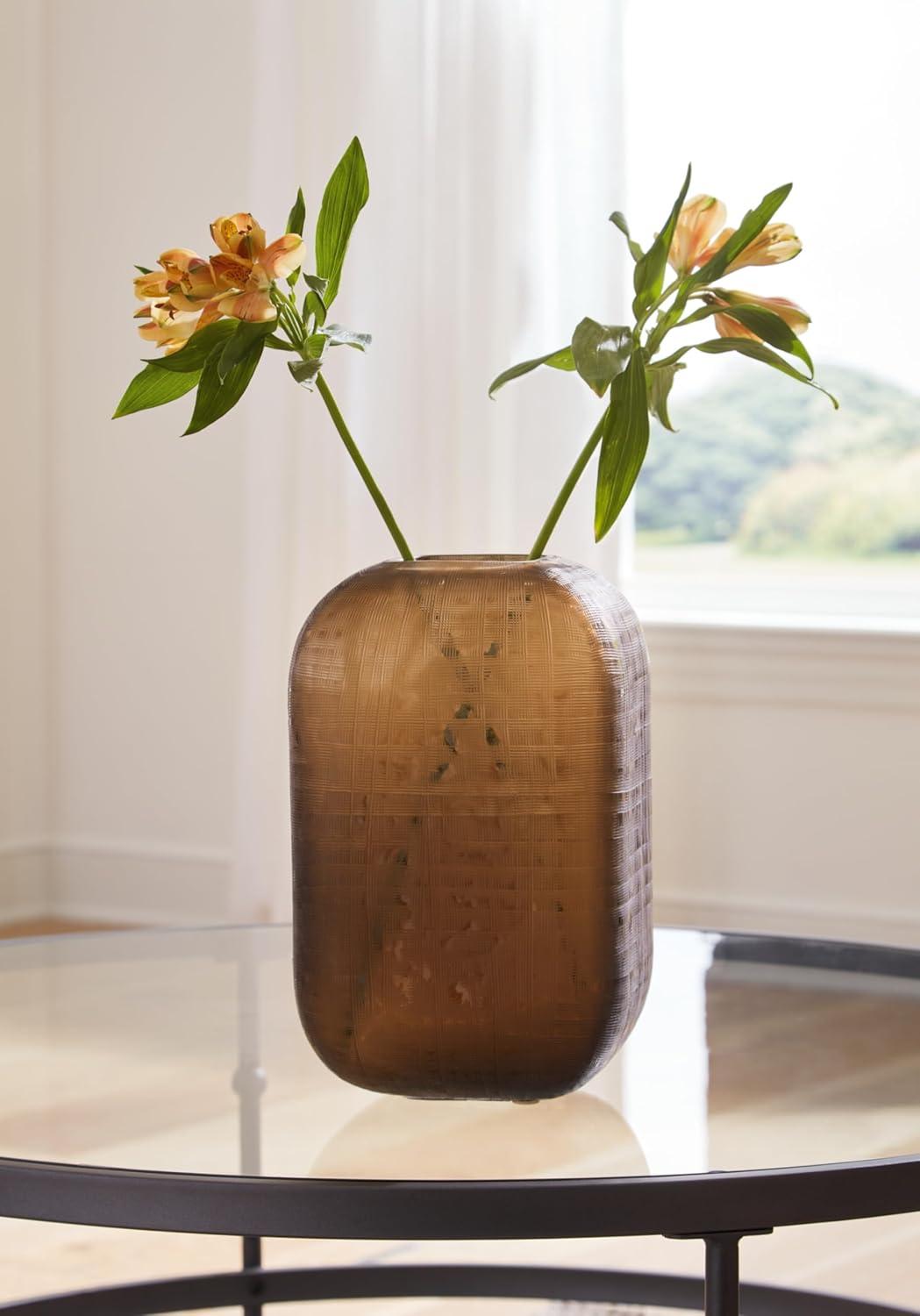 imageSignature Design by Ashley Capard MidCentury Modern IndoorOutdoor 8 Grid Textured Glass Tabletop Vase Dark Brown11