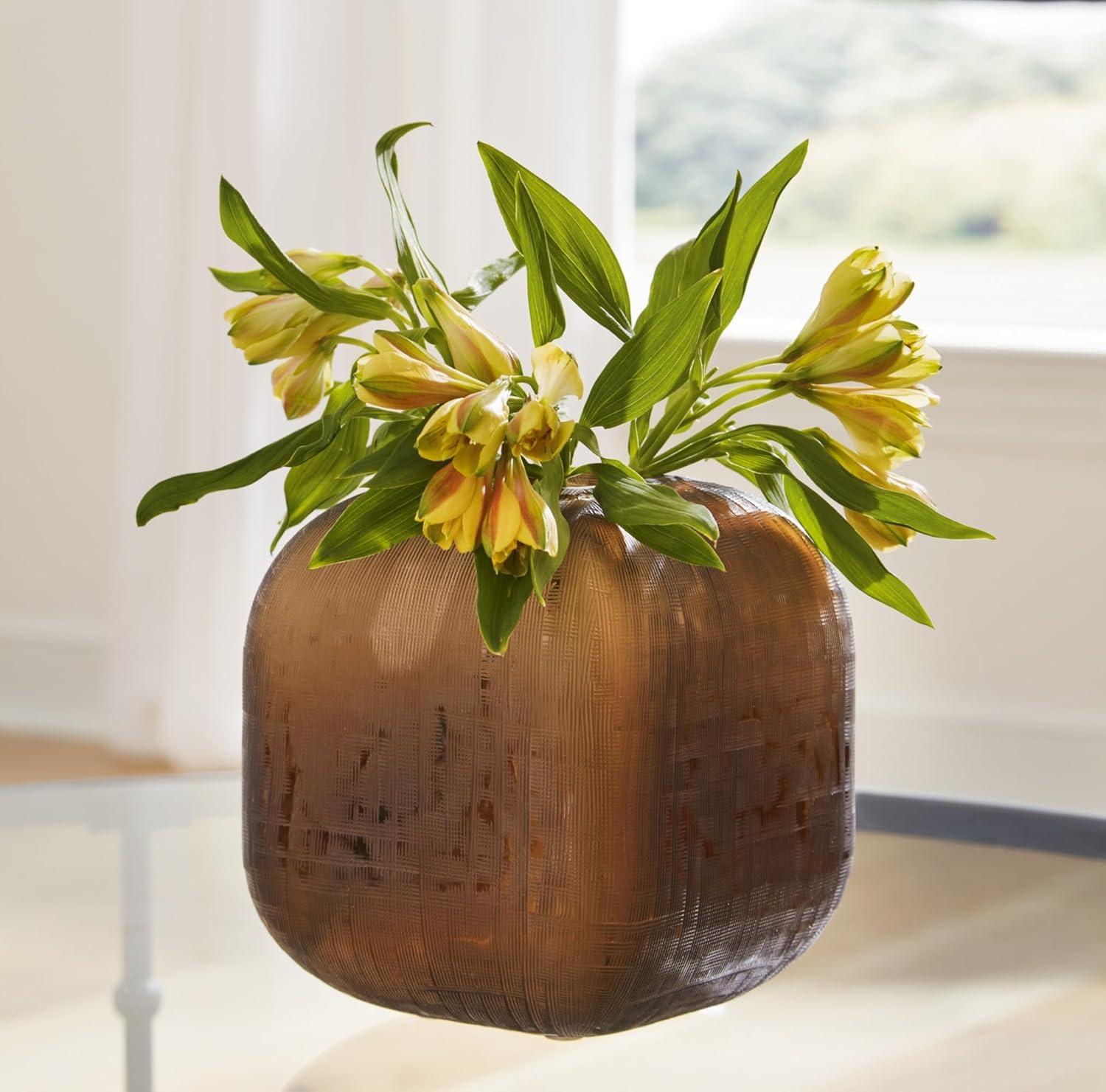 imageSignature Design by Ashley Capard MidCentury Modern IndoorOutdoor 8 Grid Textured Glass Tabletop Vase Dark Brown8