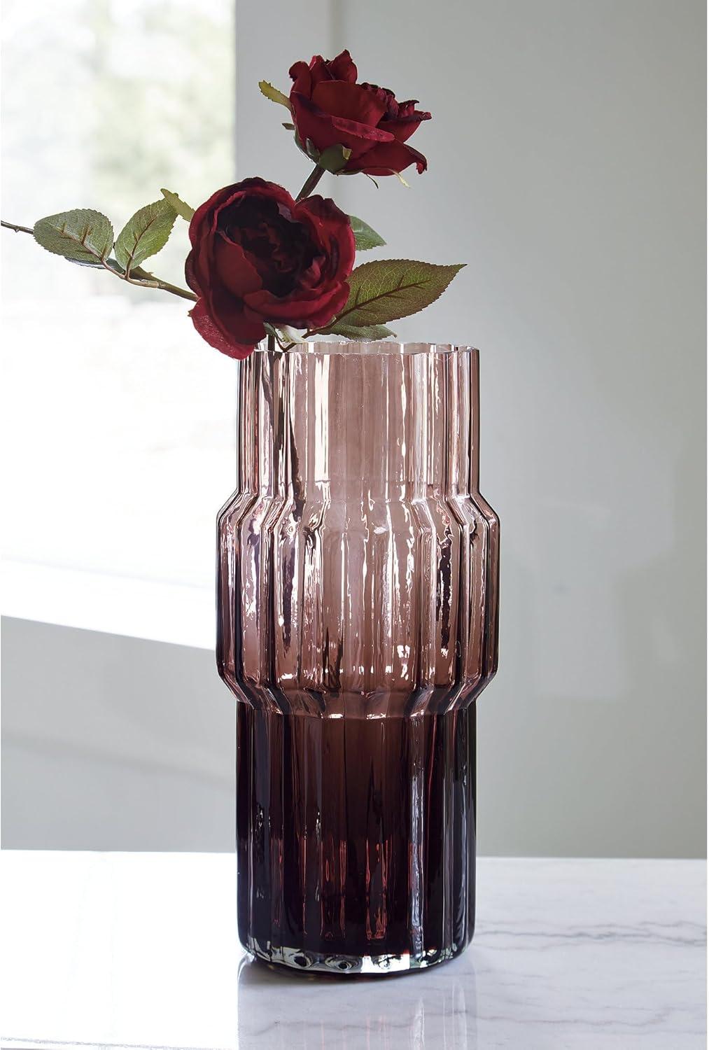 imageSignature Design by Ashley Dorlow Contemporary IndoorOutdoor 925 Glass Countertop Vase with Oversized Fluted Detail PurpleSmall