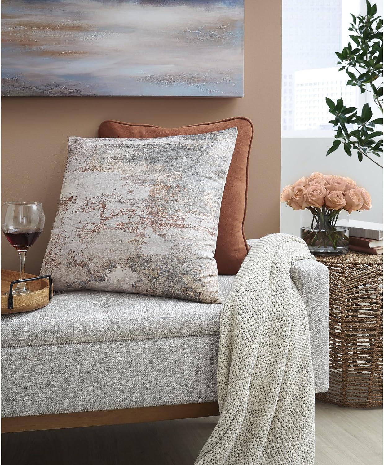 imageSignature Design by Ashley Edinfielders Casual Machine Washable Abstract Accent Pillow with Zipper Closure Beige amp Light Gray