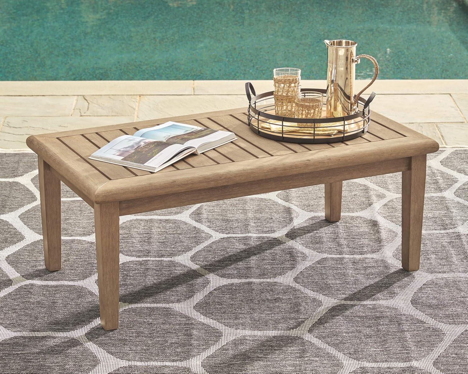 imageSignature Design by Ashley Gerianne Outdoor Eucalyptus Wood Rectangular Coffee Table Beige 50 x 26 x 19 inches Weather ResistantSquare End Table Top Coffee Table Beige