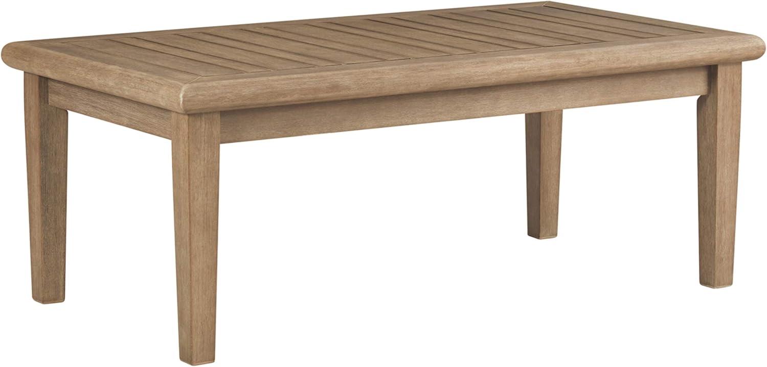 imageSignature Design by Ashley Gerianne Outdoor Eucalyptus Wood Rectangular Coffee Table Beige 50 x 26 x 19 inches Weather ResistantSquare End Table Top Coffee Table Beige