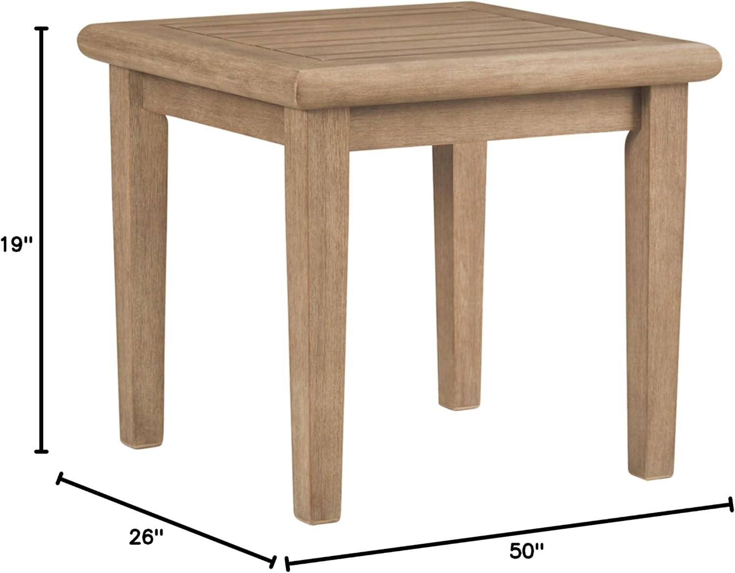 imageSignature Design by Ashley Gerianne Outdoor Eucalyptus Wood Rectangular Coffee Table Beige 50 x 26 x 19 inches Weather ResistantSquare End Table Top Coffee Table Beige