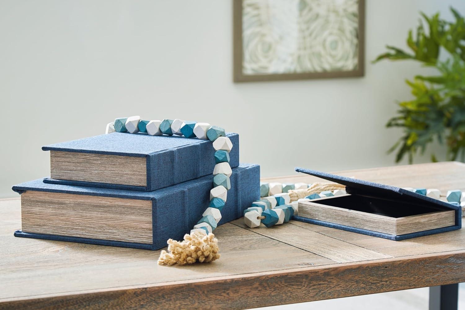 imageSignature Design by Ashley Jolina Vintage Box Set with Hinged Top and Velvet Lining Set of 3 Blue amp Beige