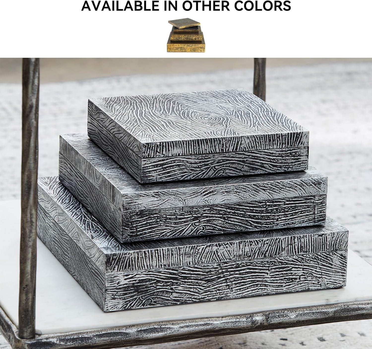 imageSignature Design by Ashley Keldy Modern 3 Piece Metal amp Wood Storage Box Set Antique GrayPewter