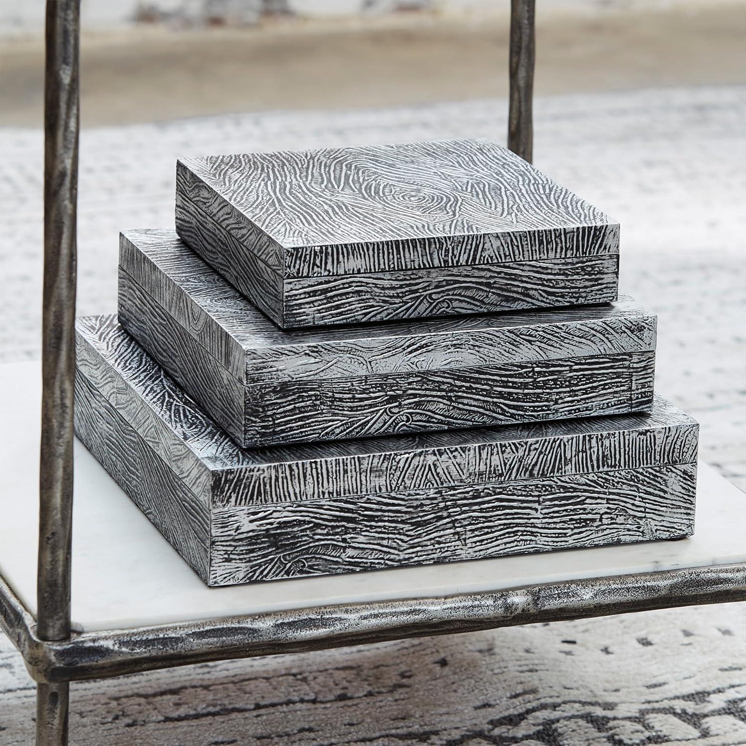 imageSignature Design by Ashley Keldy Modern 3 Piece Metal amp Wood Storage Box Set Antique GrayPewter