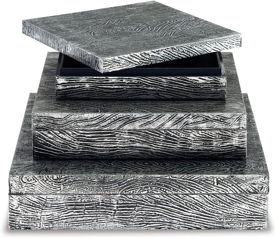 imageSignature Design by Ashley Keldy Modern 3 Piece Metal amp Wood Storage Box Set Antique GrayPewter