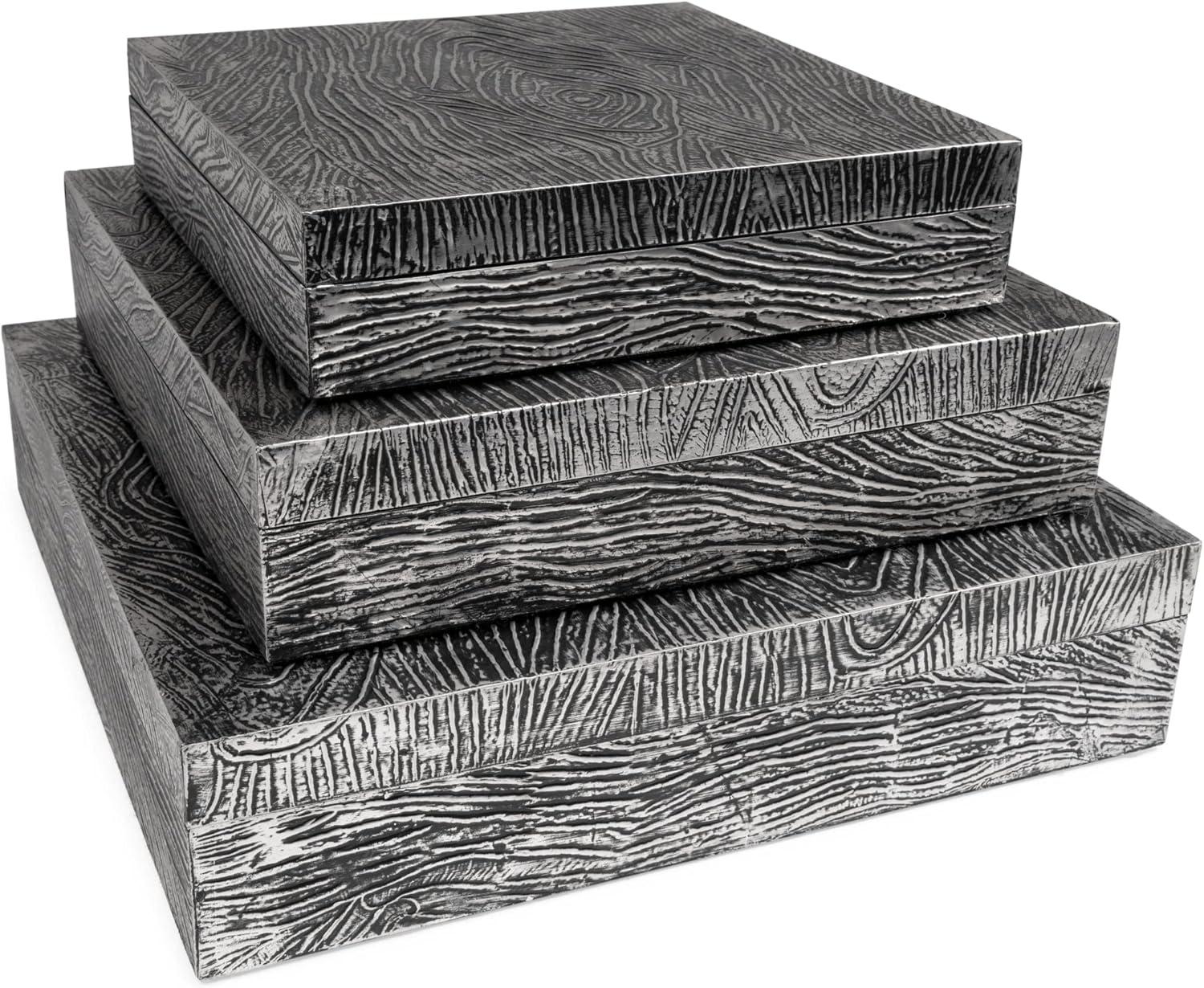 imageSignature Design by Ashley Keldy Modern 3 Piece Metal amp Wood Storage Box Set Antique GrayPewter