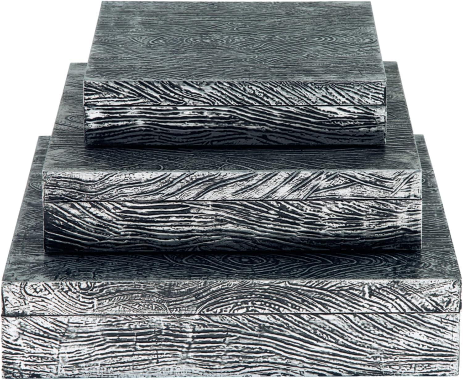 imageSignature Design by Ashley Keldy Modern 3 Piece Metal amp Wood Storage Box Set Antique GrayPewter