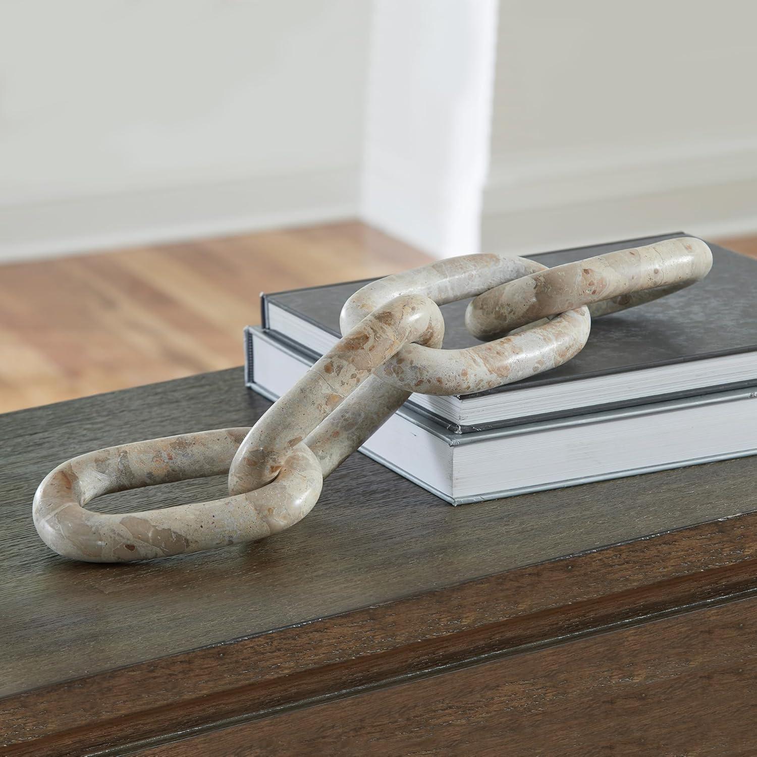imageSignature Design by Ashley Kenport Contemporary Marble Chain Sculpture Light Beige