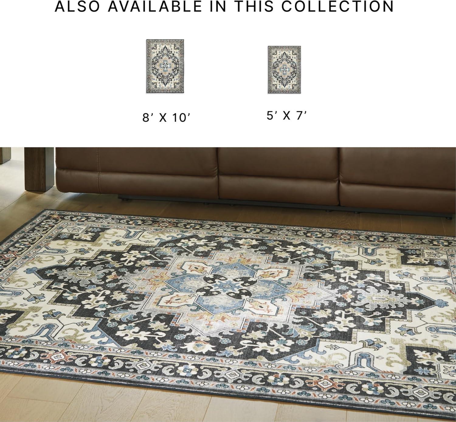 imageSignature Design by Ashley Leningston Classic Indoor Non Slip Medallion 5 x 7 Washable Rug Blue amp Black