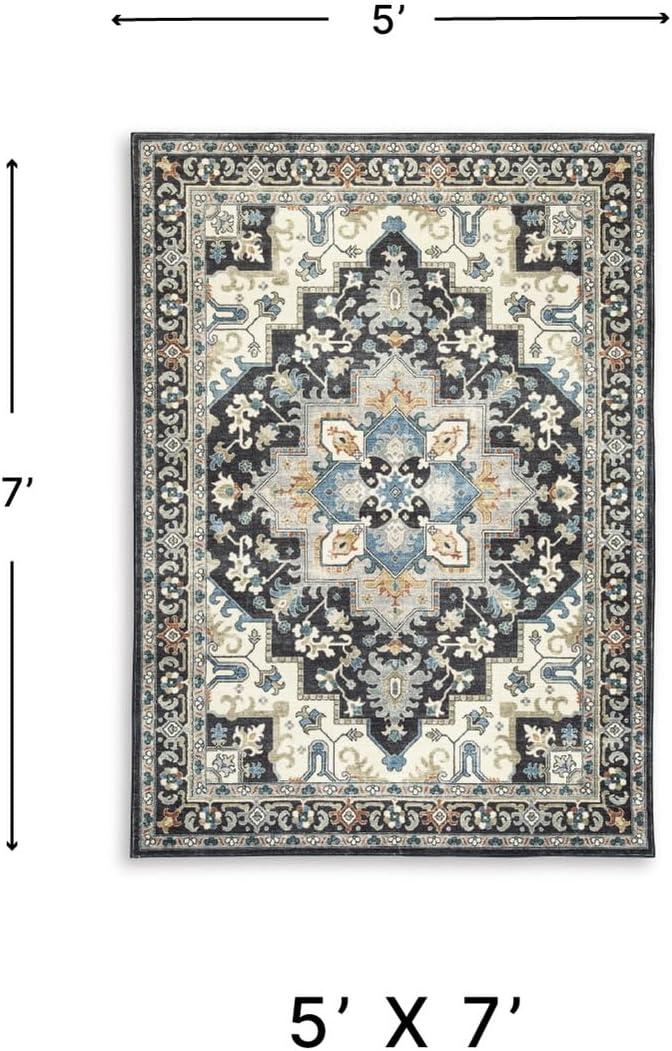 imageSignature Design by Ashley Leningston Classic Indoor Non Slip Medallion 5 x 7 Washable Rug Blue amp Black