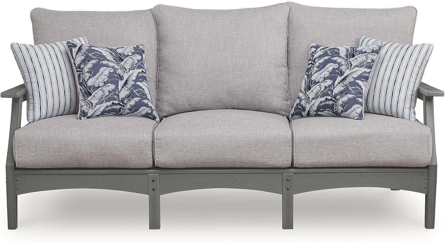 imageSignature Design by Ashley Lone View Bay Casual Outdoor Sofa with Cushion Weather Resistance and Armrest Gray