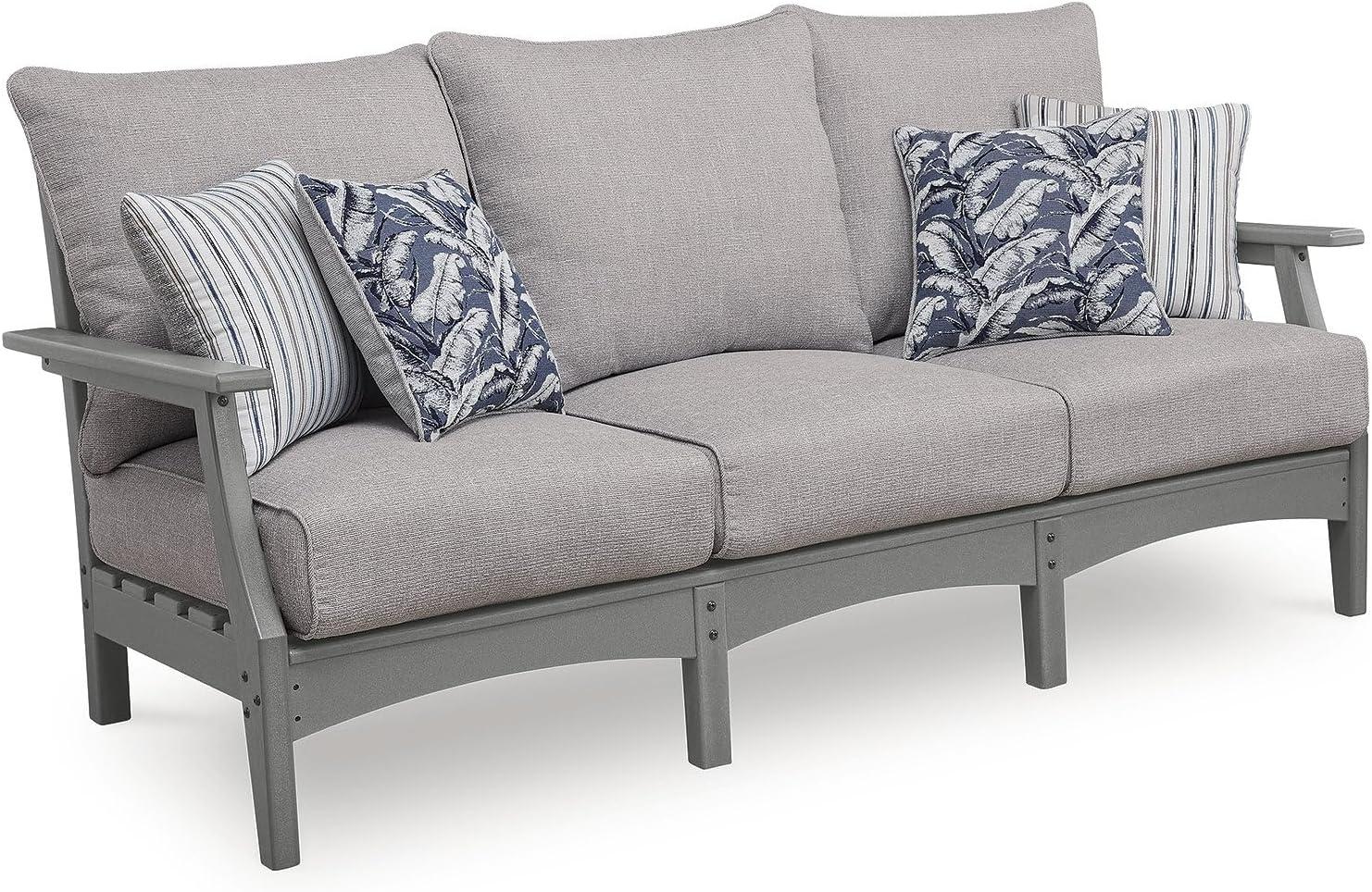 imageSignature Design by Ashley Lone View Bay Casual Outdoor Sofa with Cushion Weather Resistance and Armrest Gray