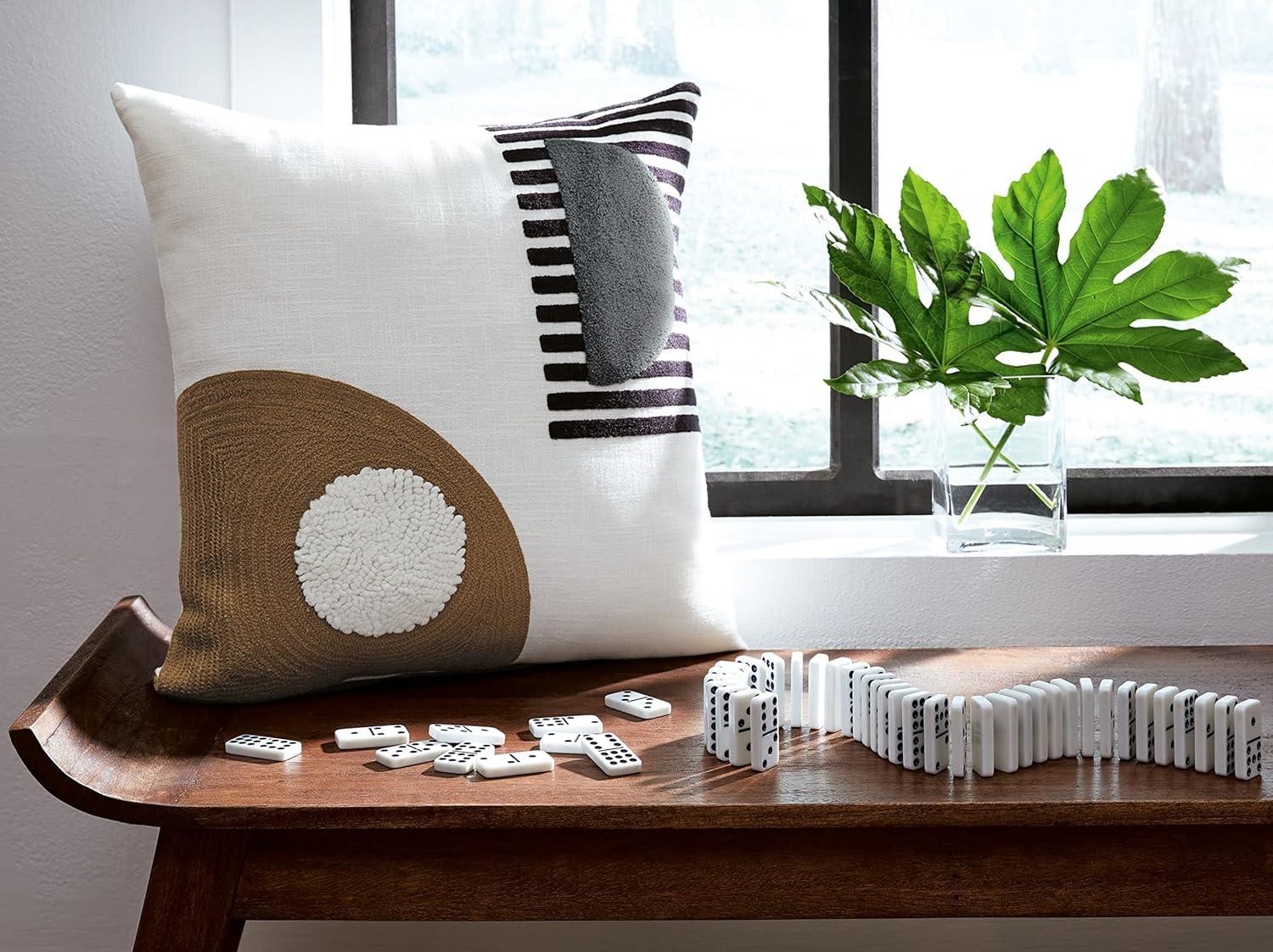 imageSignature Design by Ashley Longsum Contemporary Square Cotton Pillow with Embroidered Design 20 x 20 White amp Black