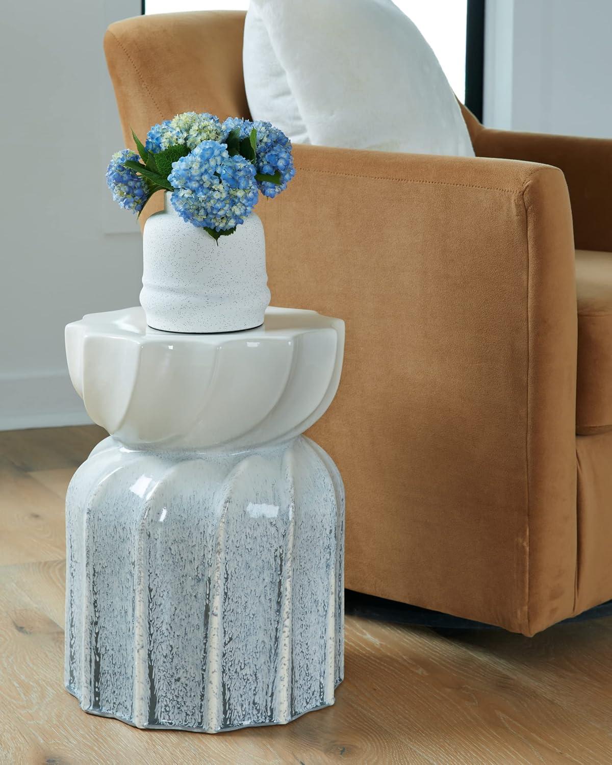 imageSignature Design by Ashley Michamere Coastal Ceramic Indoor amp Outdoor Accent Stool Gray amp Beige