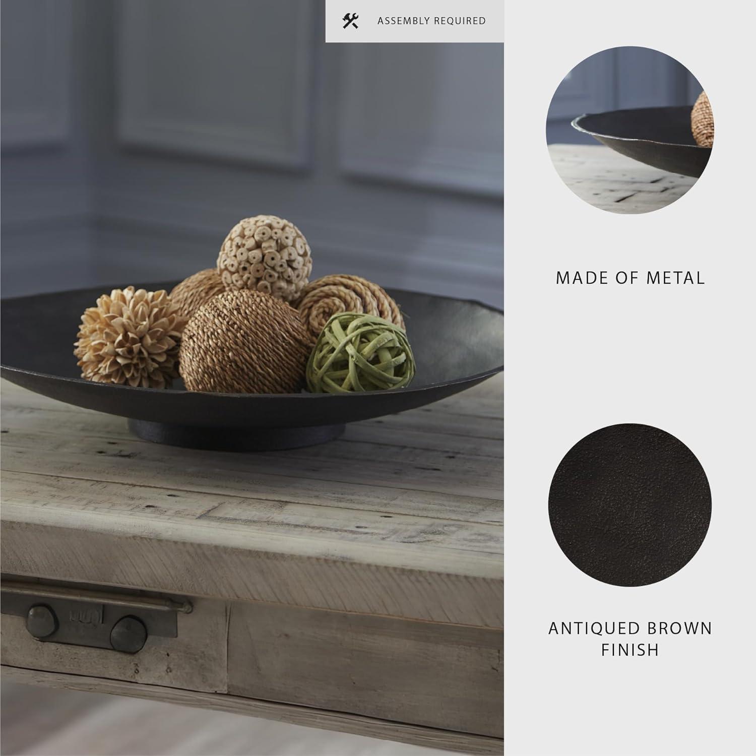 imageSignature Design by Ashley Moises Antique Metal Centerpiece Accent Bowl Dark BrownBrown