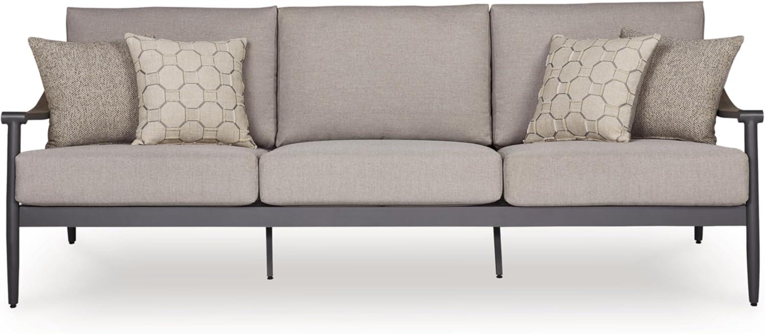 imageSignature Design by Ashley North Island Modern Nuvella Weather Resistant Outdoor Sofa with Cushion Sloped Arms and 4 Accent Pillows Gray