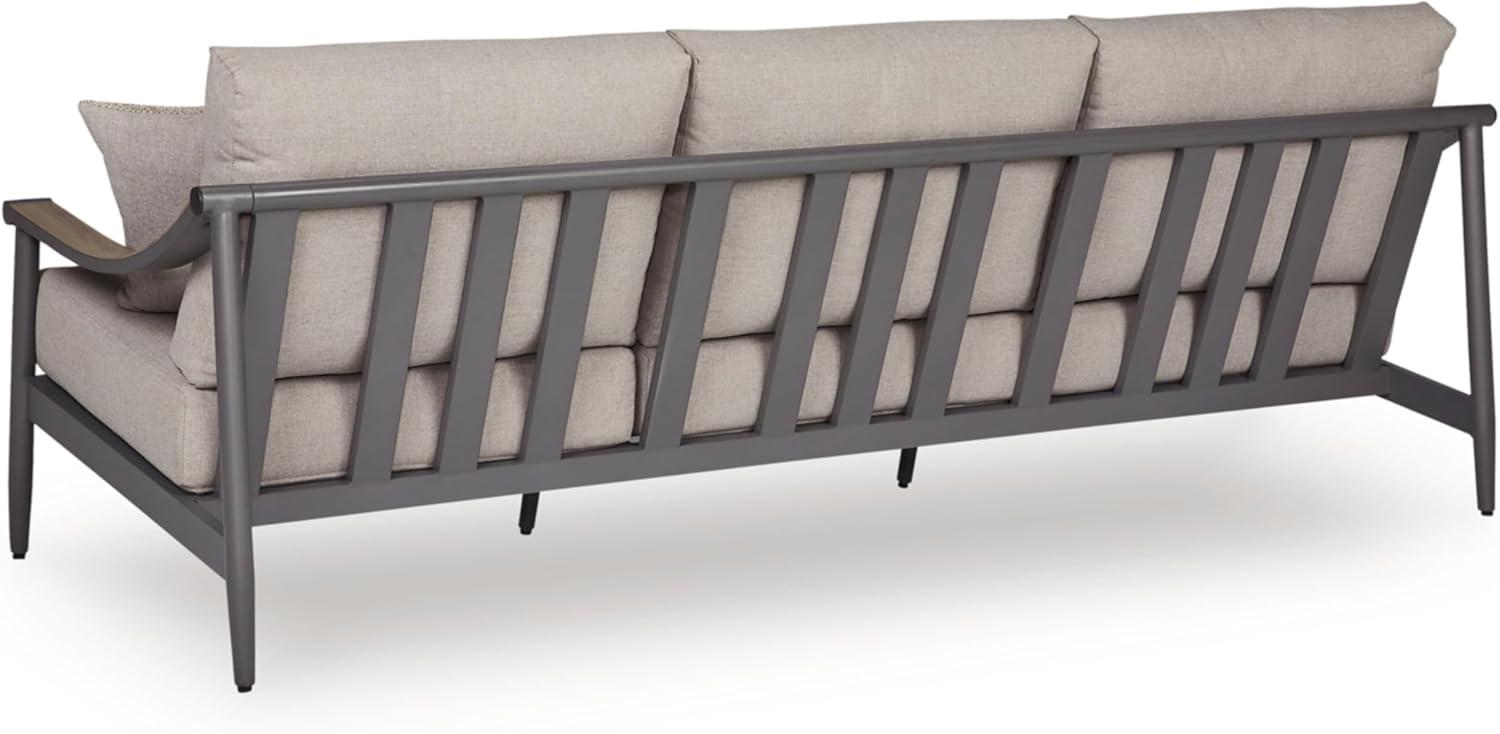 imageSignature Design by Ashley North Island Modern Nuvella Weather Resistant Outdoor Sofa with Cushion Sloped Arms and 4 Accent Pillows Gray
