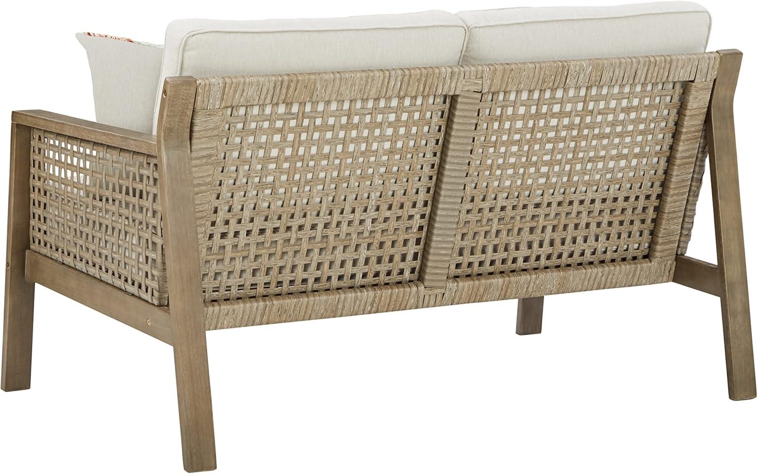 imageSignature Design by Ashley Outdoor Barn Cove Wicker Loveseat with Cushion Brown