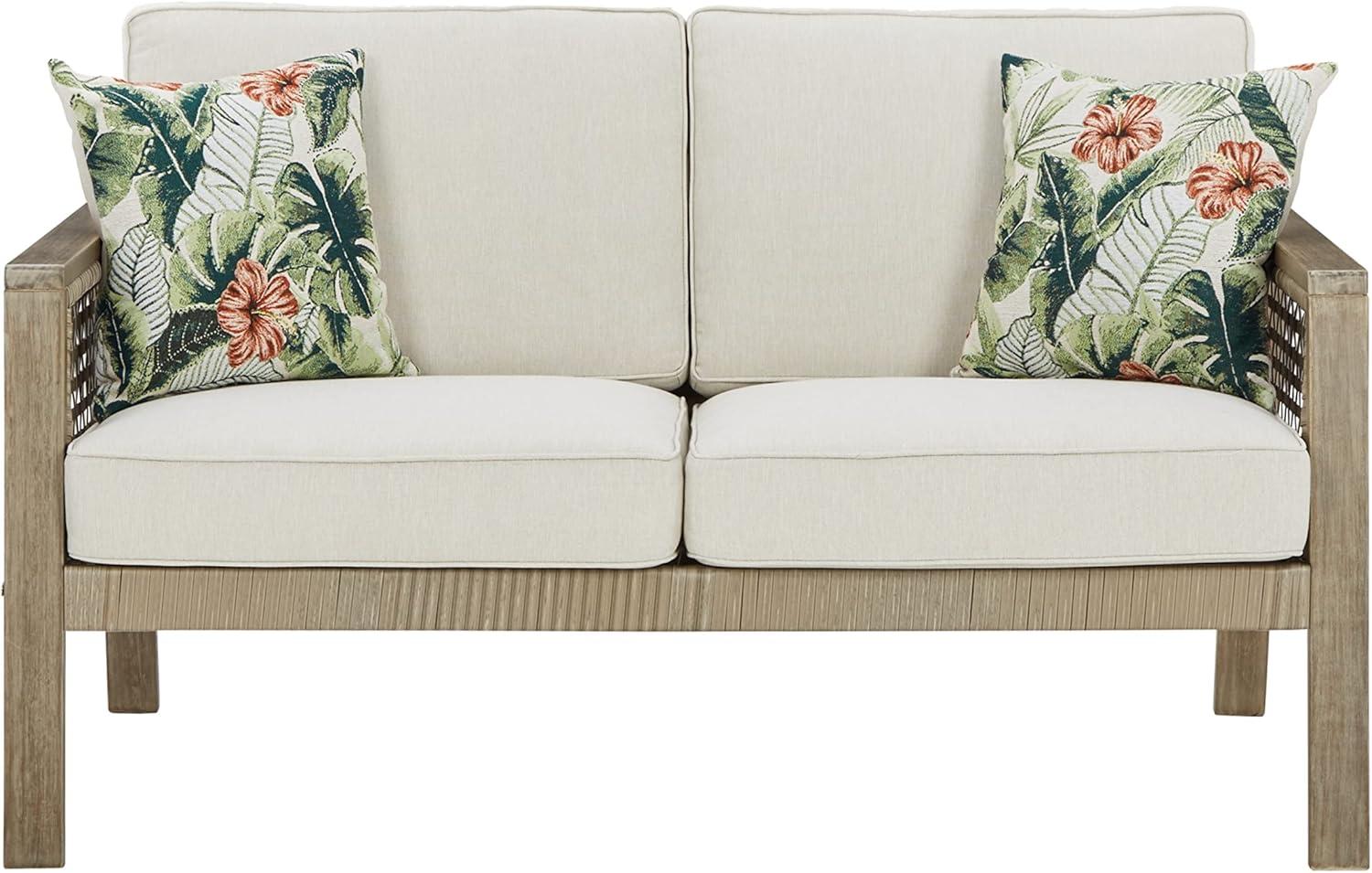 imageSignature Design by Ashley Outdoor Barn Cove Wicker Loveseat with Cushion Brown