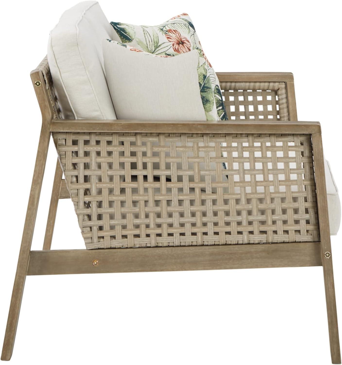 imageSignature Design by Ashley Outdoor Barn Cove Wicker Loveseat with Cushion Brown
