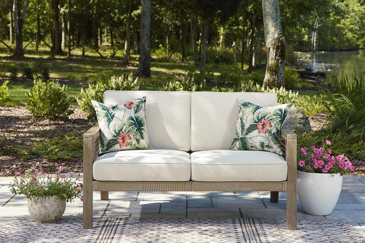 imageSignature Design by Ashley Outdoor Barn Cove Wicker Loveseat with Cushion Brown