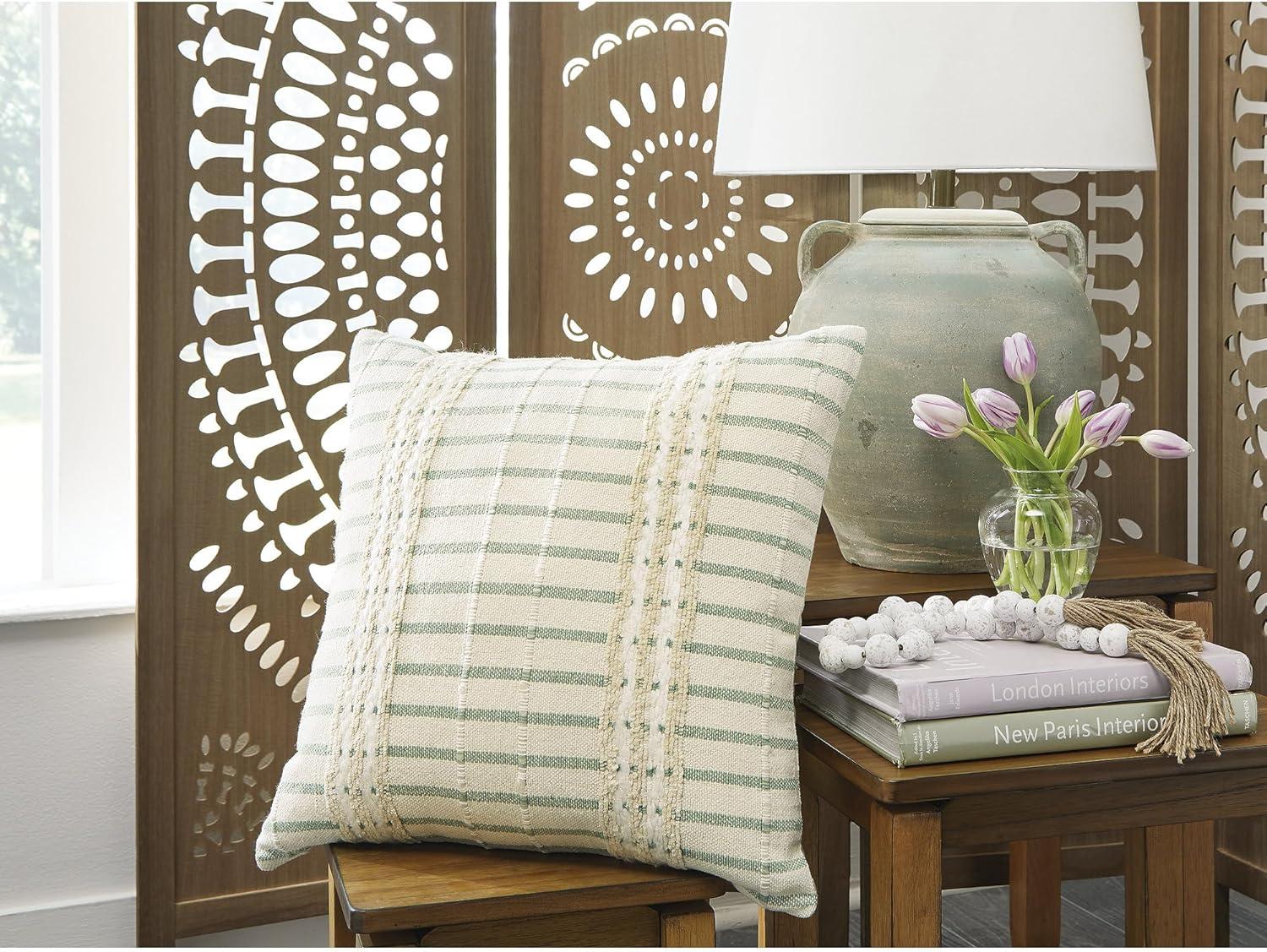 imageSignature Design by Ashley Rowton Casual Indoor Striped 20 x 20 Inches Pillow with Zipper Closure Green amp White