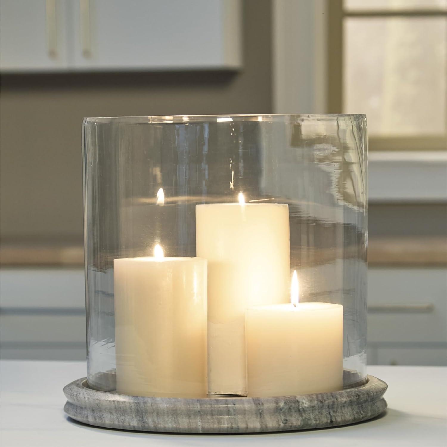 imageSignature Design by Ashley Saskia Casual Candle Holder with Marble Base Black amp ClearBeige Clear